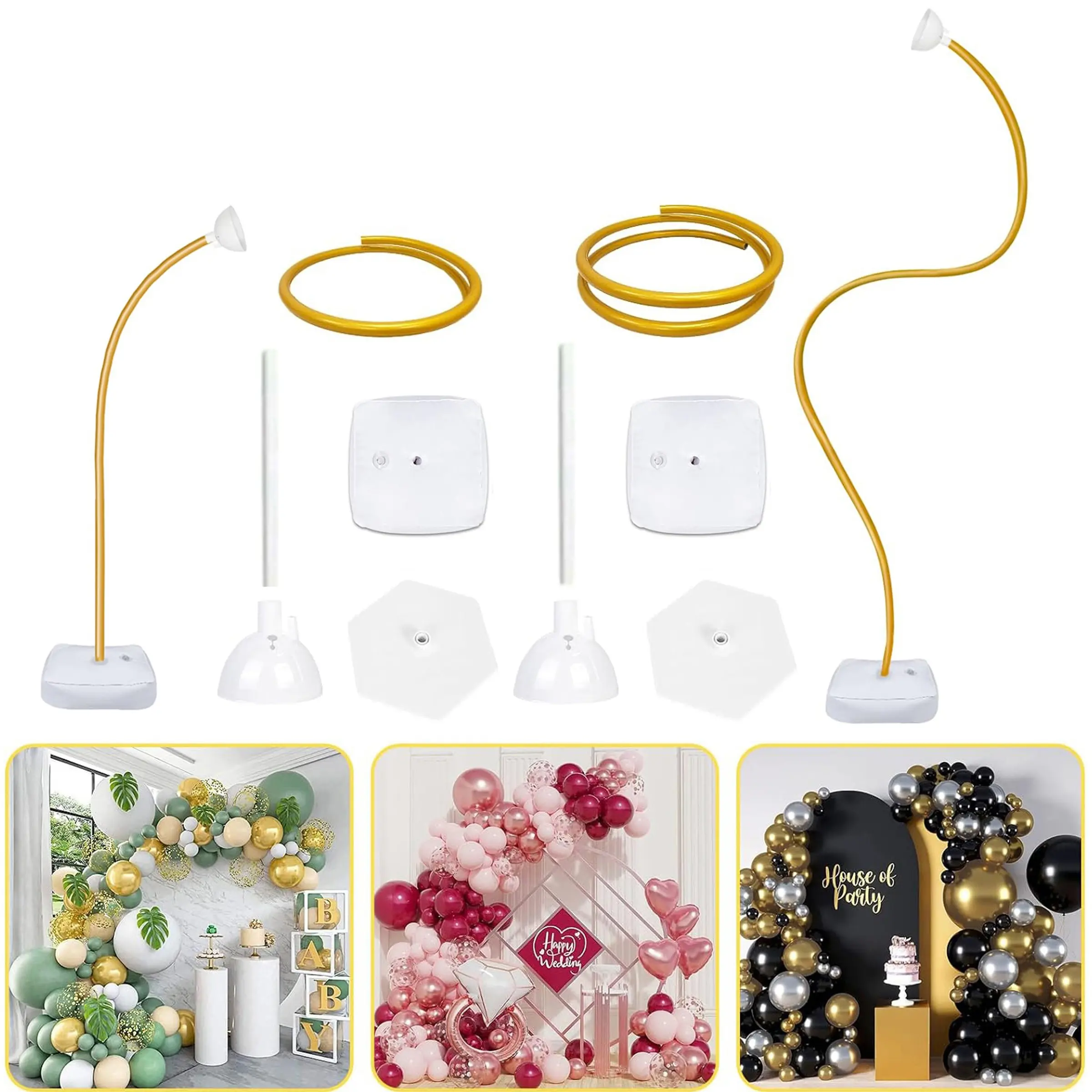 1 Set Balloon Arch Kit, Bendable Balloon Arch Stand with Base, Gold Balloon Arch Frame, Balloon Arch Backdrop Stand for Floor, Wedding Party, Birthday Party, Bridal Party, Garden, Yard, Lawn, Home Decor, Graduation Decoration, Christmas Decoration