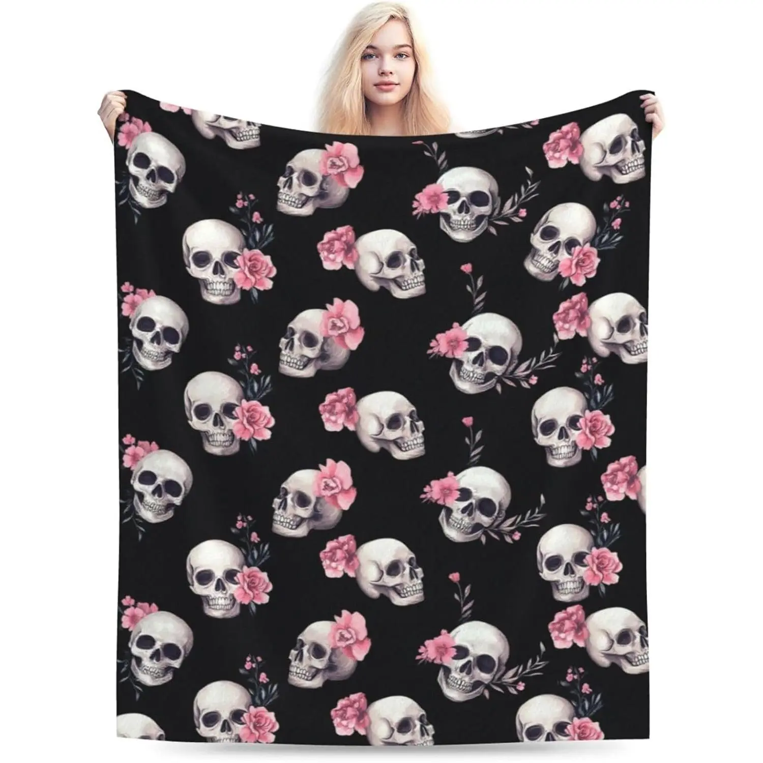 Gothic Skull Blanket – Soft Plush Fleece Bedding – Cozy Skull Gifts for Women, Girls, Kids and Adults
