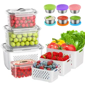 12/14 Pieces Fruit Storage Containers for Fridge -Salad Dressing Containers To Go, Produce Storage Bins Set for Refrigerator for Salad Berry Lettuce Vegetables Meat