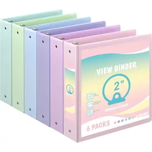 2-inch 3-Ring Binder with Pockets,  Binders 2'' Pastel Color Binders, Holds Letter Size 8.5'' x 11'', 450 Sheet Capacity, Bundle 6 Pack for  to School (2- Inch)