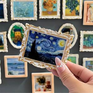 van gogh art fridge magnet, 1/3 counts creative magnetic vintage 3d decorative sticker, home decor, travel souvenir, decoration, refrigerator magnet, room decor, blue, apartment accessories