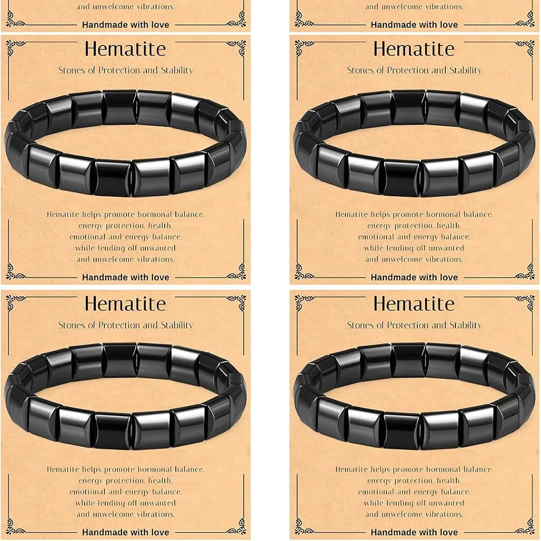 6PCS Hematite Bracelet Set – Large Size Grounding Beads, Healing Stone Jewelry Gift for Men