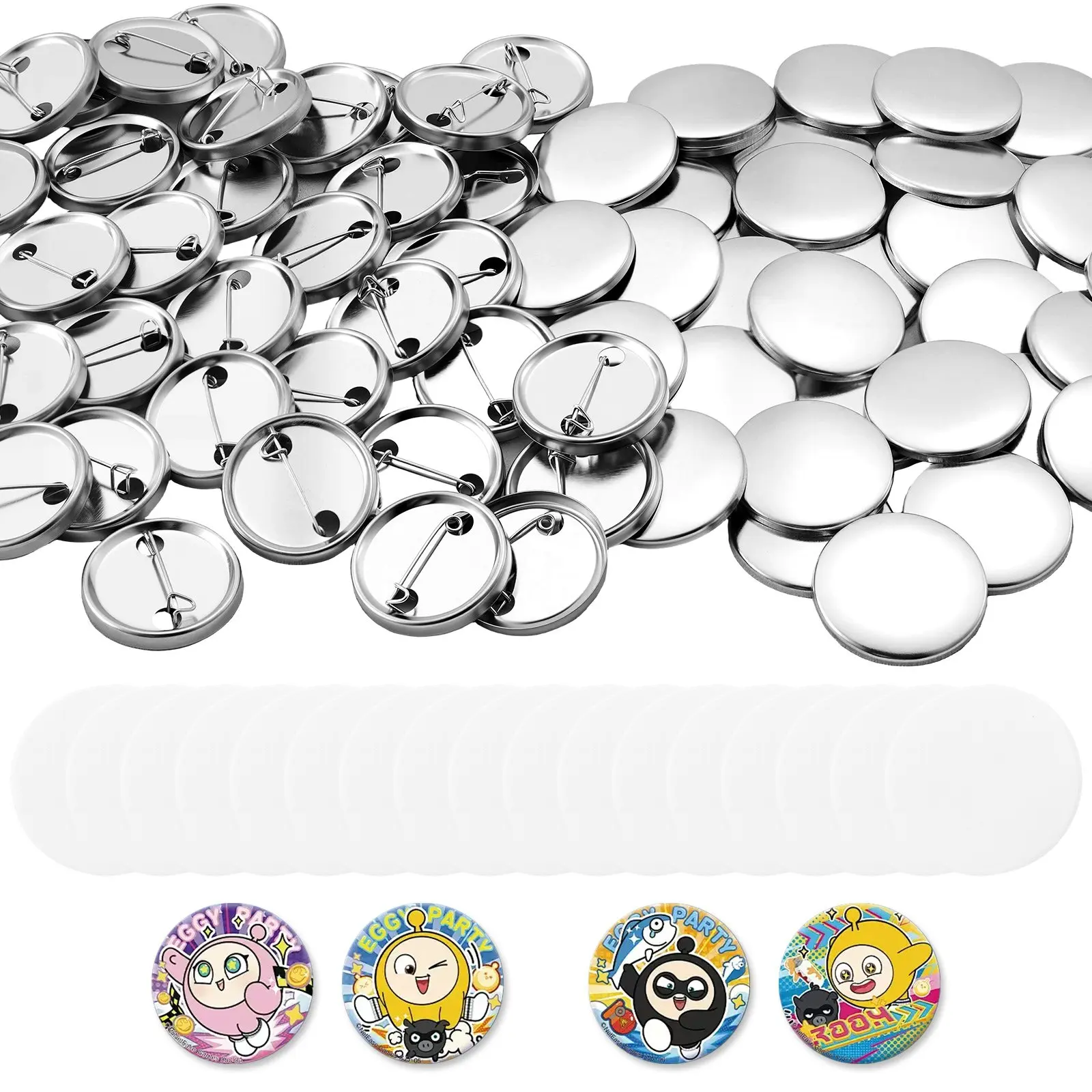 VEVOR Button Maker Supplies 200 Sets 1.26 in/ 32 mm Pin Back Button Parts, with Metal Backs, Metal Shells, Clear Mylar Films, and Blank Circle Papers, for Home DIY, School Events, and Custom Studio