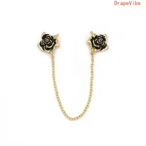 Rose Synthetic Gem Multi-Functional Brooch Collar Clip, Versatile Unisex Decor Accessory For Shirts Suits And Cardigans Daily Styling