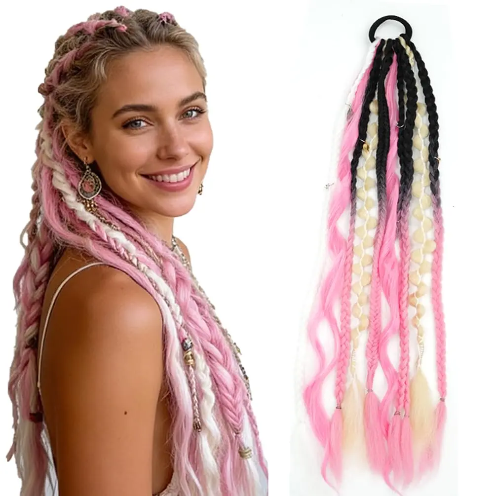 Dread Ponytail Extension 24 Inch Boho Braid Ponytail  | Salty Soul Elastic Dread, Dreadlock Hair Extension with Beads, hair tie dread extension, boho  ponytail