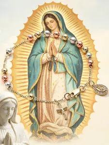 1 Piece Our Lady of Guadalupe & Jesus Crucifix Charm Bracelet, Tri-color Beaded Rosary Religious Jewelry with Cubic Zirconia Inlay, Adjustable Christian Faith Bracelet for Women, Dual Styles Available
