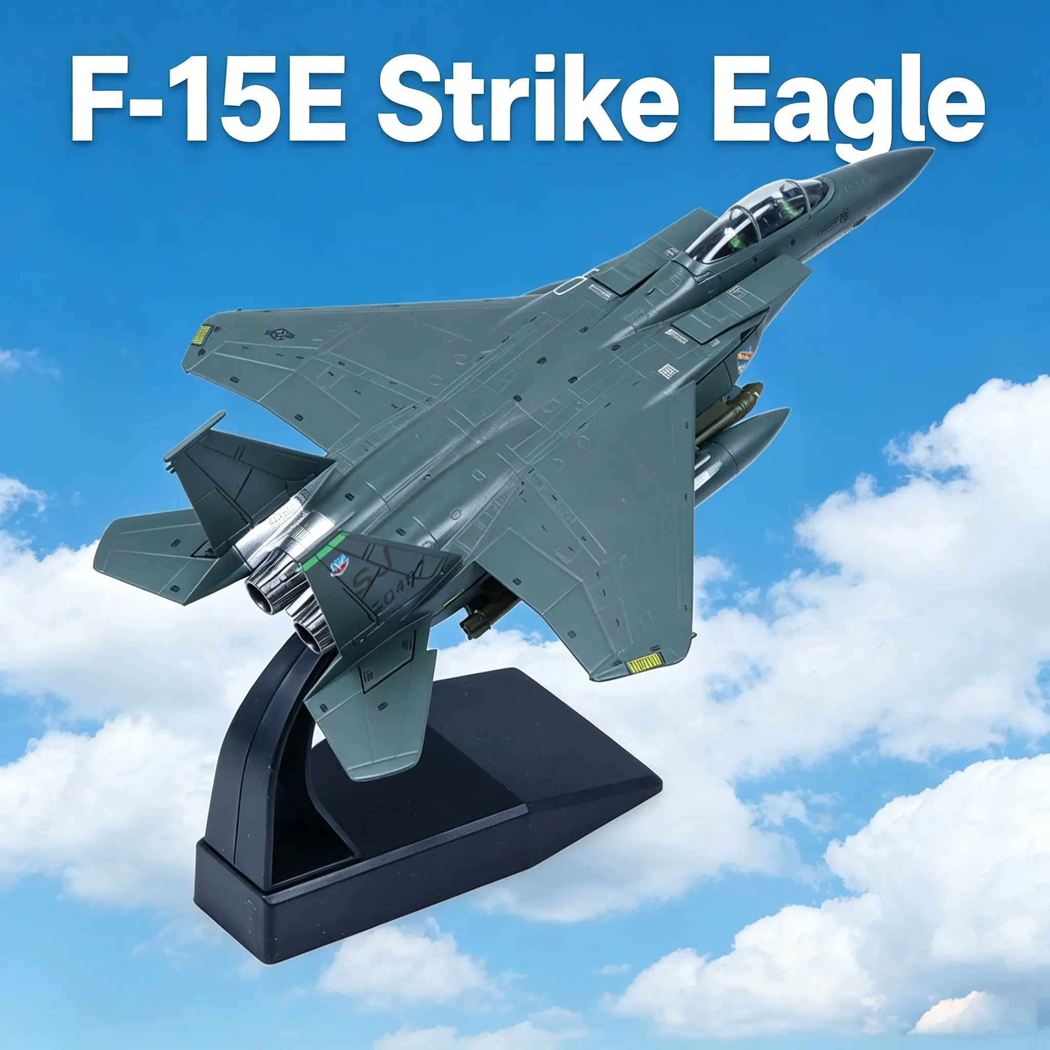 1/100 Scale F-15E Eagle Fighter Jet Alloy Diecast Collectible Model, US Air Force Eglin Base Aircraft, Ideal for Adult Collection, Display or Gift