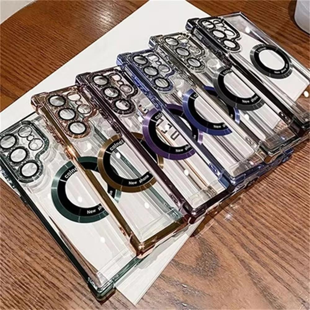 For Samsung Magsafe Electroplating Phone Case S25 S24 S23 S22 Ultra S21 Plus S20 FE 5G Note 20 Shockproof Transparent Magnetic Protective Case