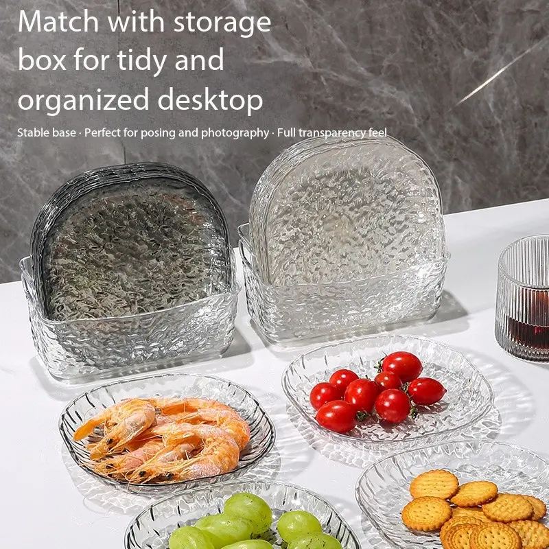 Elegant Glacier Pattern Bone Plate Set, Transparent Tabletop Plates, Durable for Home & Business, Ideal for Nuts, Cakes, Snacks, Appetizers