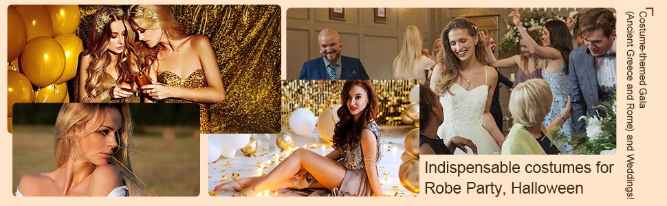 Florideco 9 Pcs Greek Goddess Costume Accessories Set for Women Golden Laurel Leaf Crown Headband Upper Arm Coil Bracelet Pearl Leaf Dangle Earring Artificial Pearl Earrings Necklace Bridal Wedding