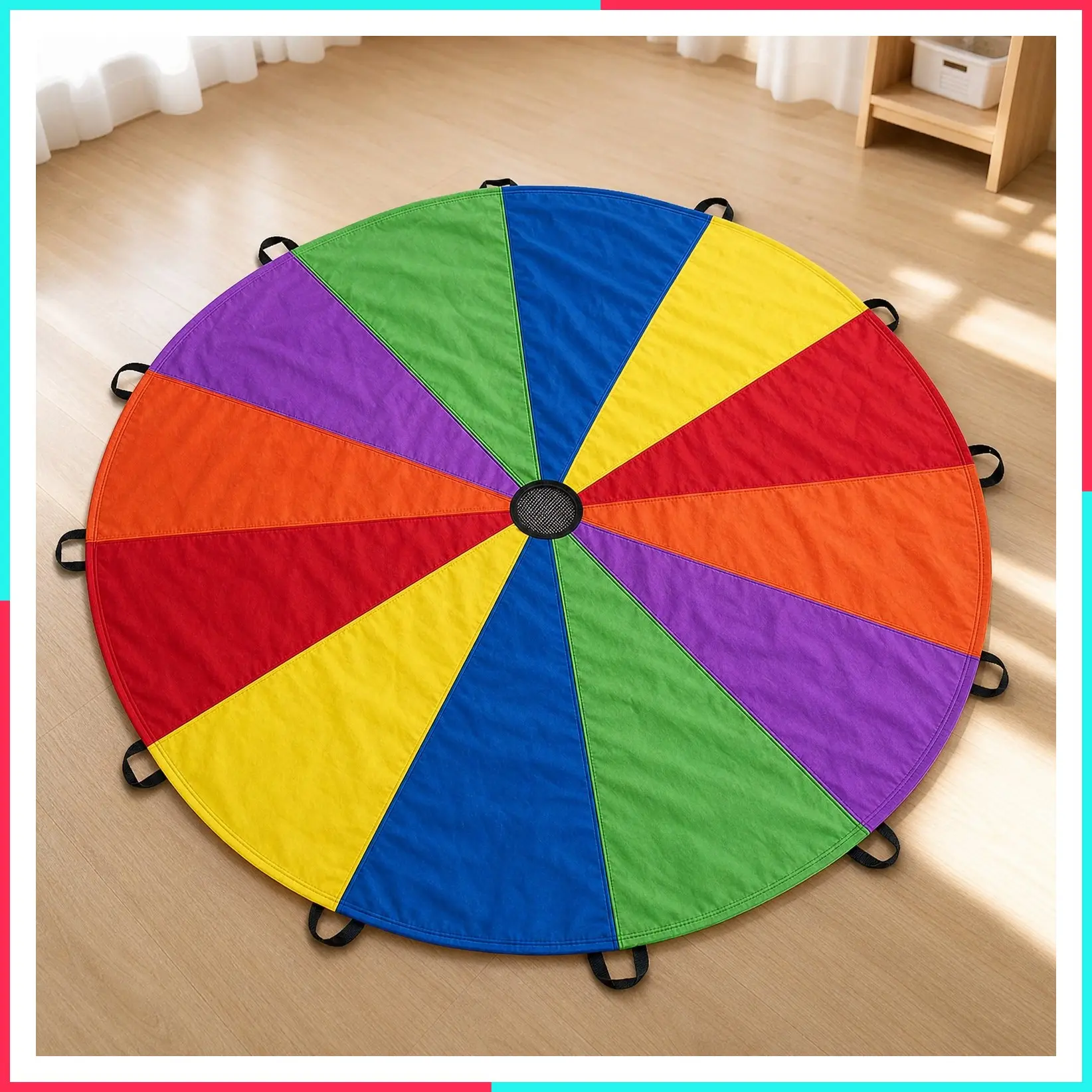 Rainbow Parachute Toy with Handles for Kids - 8ft/12ft/16ft/20ft/24ft/30ft - Great for Gym Class, Field Day & Outdoor Games