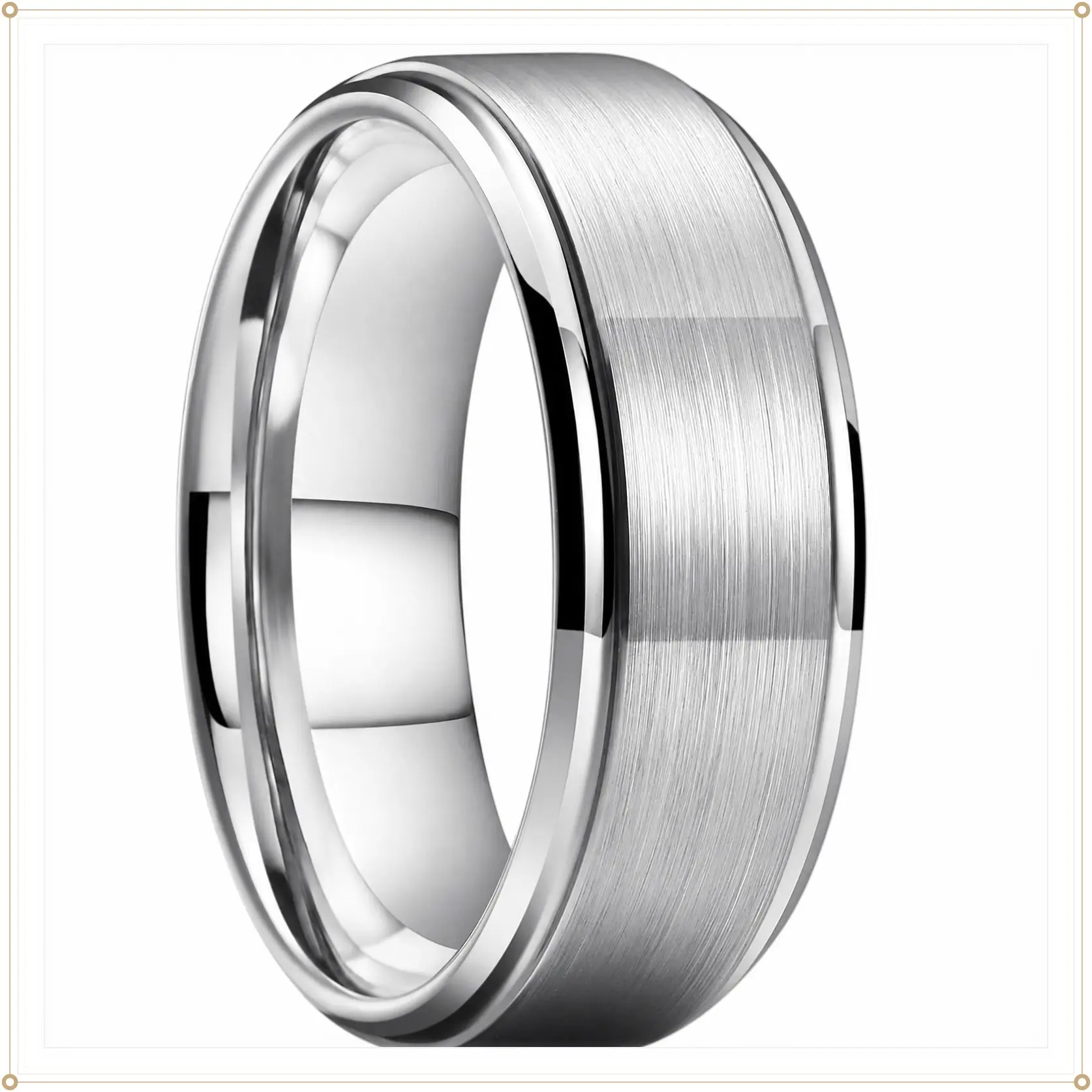 King Will Classic Tungsten Wedding Band for Men, 6/7/8/9/10mm Widths, Polished Finish Step Edge Matte Rings Comfort FitGift