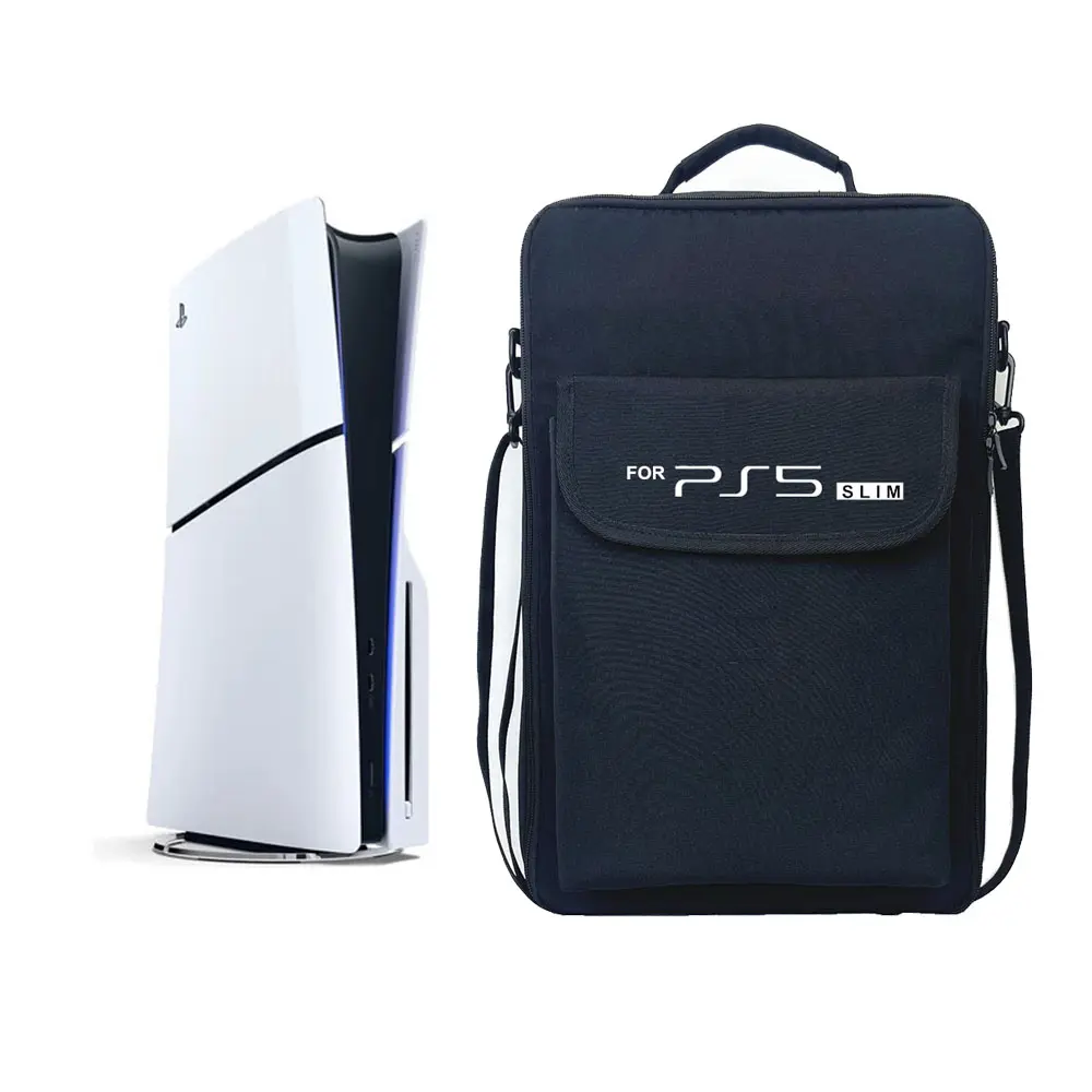PS5 Slim Nylon Fabric Protective Carry Case, Shoulder Carry Backpack with Protect Cover for Playstation 5 Slim Game Accessories