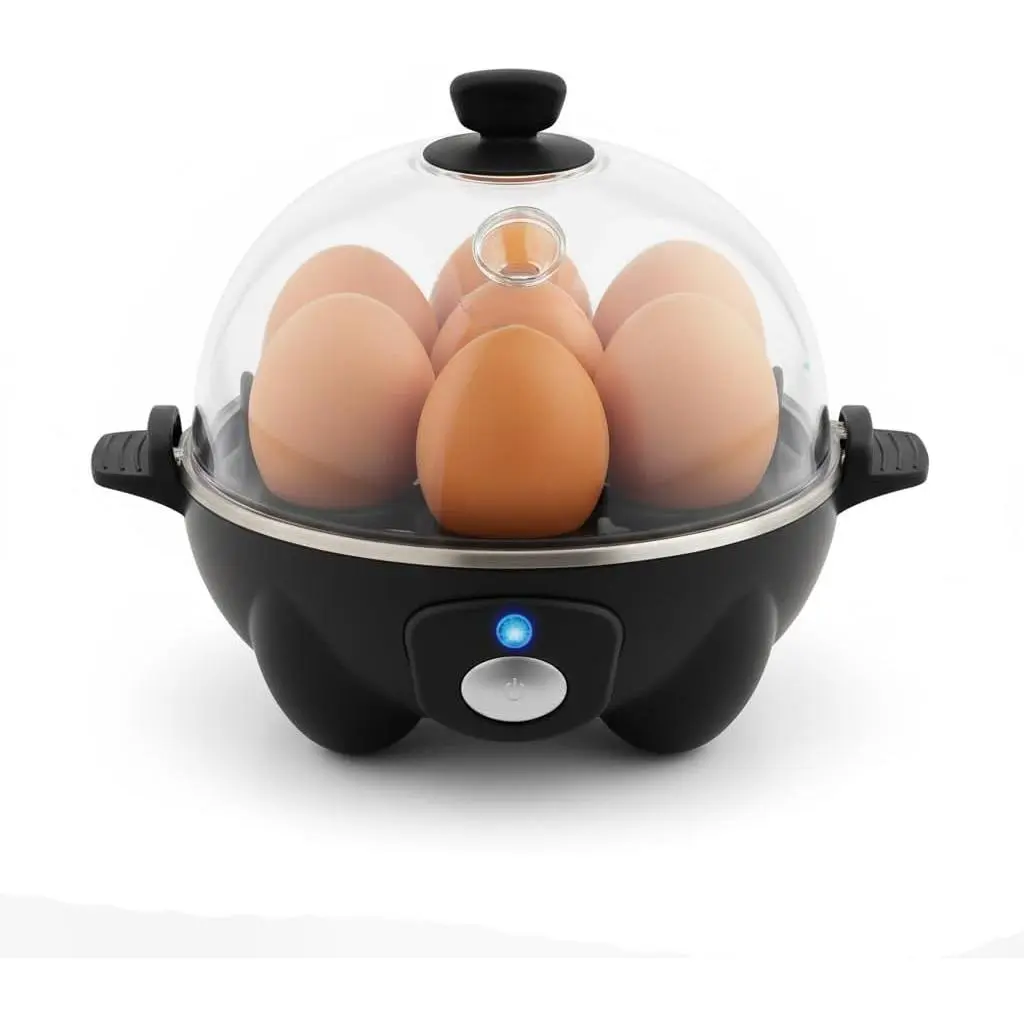 7 Egg Rapid Electric Egg Cooker Black, 3-in-1 Boiler Poacher & Vegetable Steamer, BPA Free Dishwasher Safe Egg Maker with Measuring Cup and Recipe Guide, Multi-Function Kitchen Gadget for Soft Medium Hard Boiled Eggs