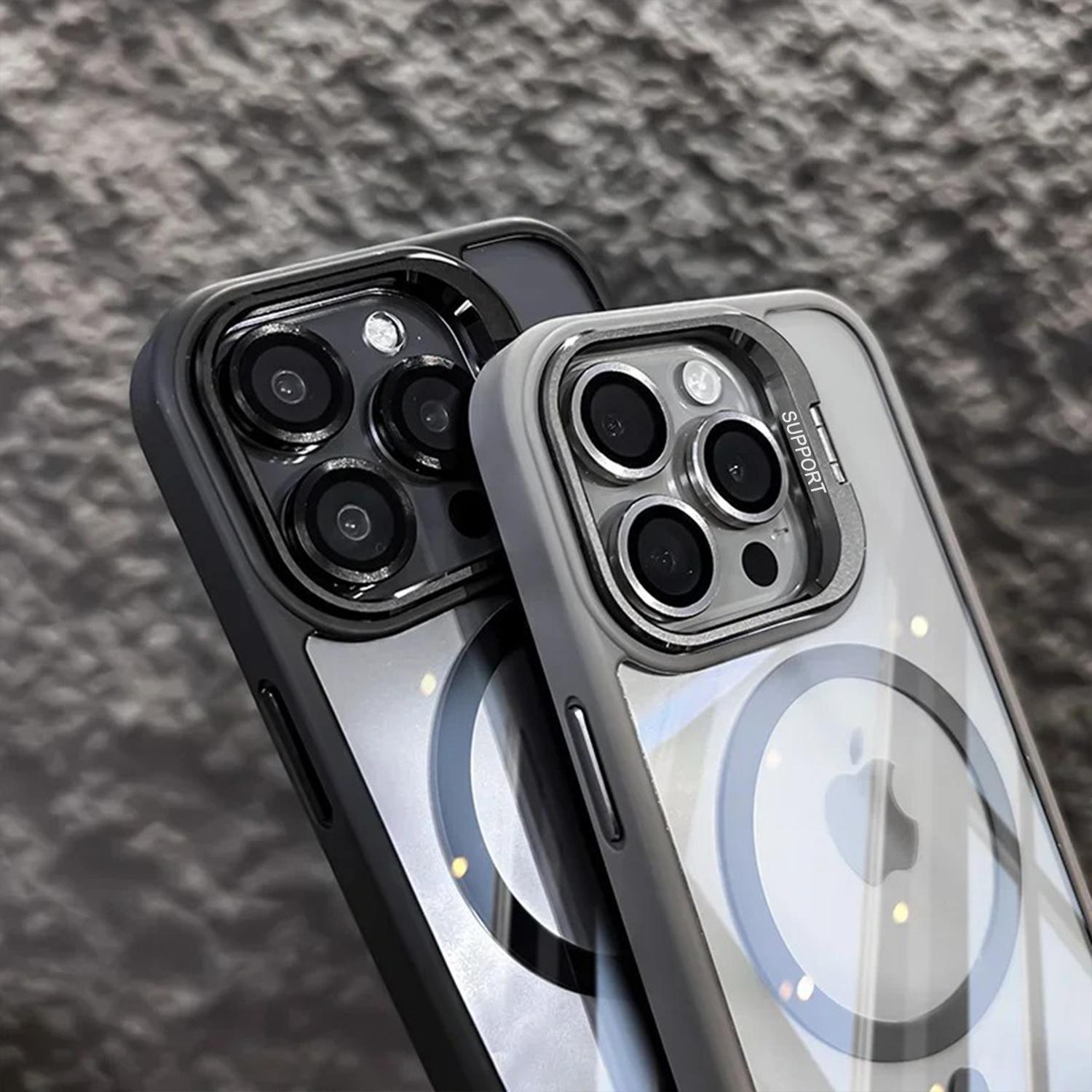 For iPhone 17 Pro Max 17 Air 12 13 14 15 16 Case, Compatible with MagSafe, Built-in Camera Ring Stand, Camera Lens Protector, Military-Grade Protection, Magnetic Phone Case for iPhone 16 15 14 Plus, Clear Kickstand Case
