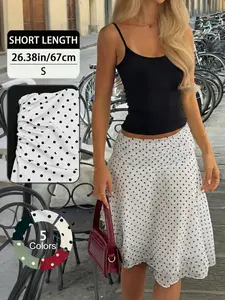Elegant French-Style Summer Polka Dot Skirt, Lightweight Drapey Fabric with Ruched Waist and Folded Hem, Women's Fashion Bottoms