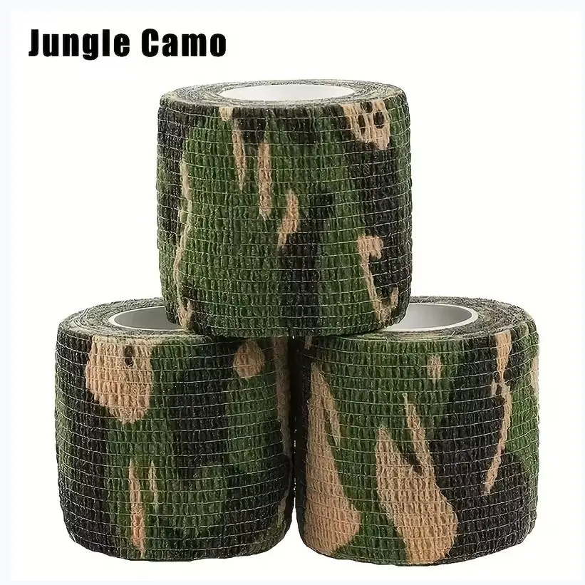 Camouflage Self-Adhesive Sports Tape, Breathable Elastic, Ideal for Outdoor, Cycling, Hunting Gear, Universal Wrap Tape, 3 Rolls