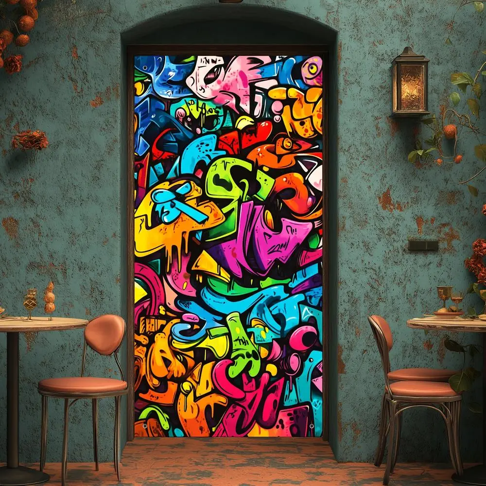 2D Flat Polyester Photography Backdrop Banner - Vibrant Graffiti Art Print, HD Digital Print, Lightweight Soft Cloth, Foldable, Machine Wash, 70.9*34.4In / 180*90Cm Unisex Party Decor for Indoor Photo Booth