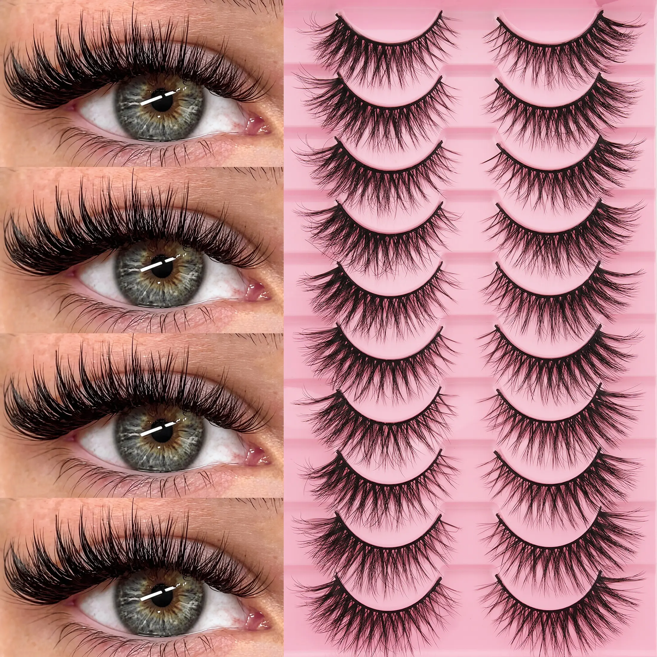 10 Pairs Cat Eye False Eyelashes, Soft Comfortable, Easy to Wear, Fine Natural Look, Enhance Eyes, Lightweight Handmade