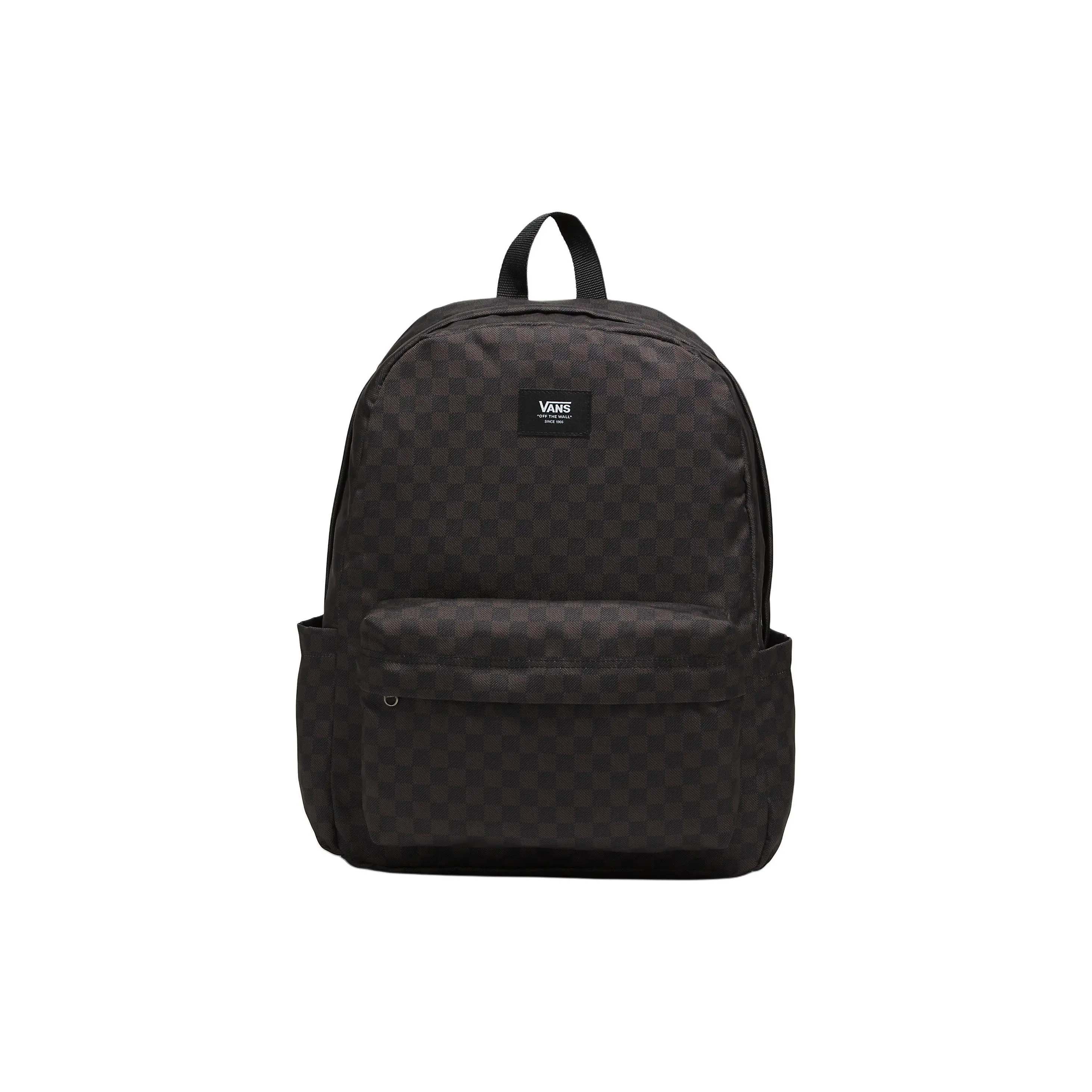 Vans Checkerboard Print Large Capacity Zippered Backpack for Men and Women – Recycled Polyester, Black and Charcoal
