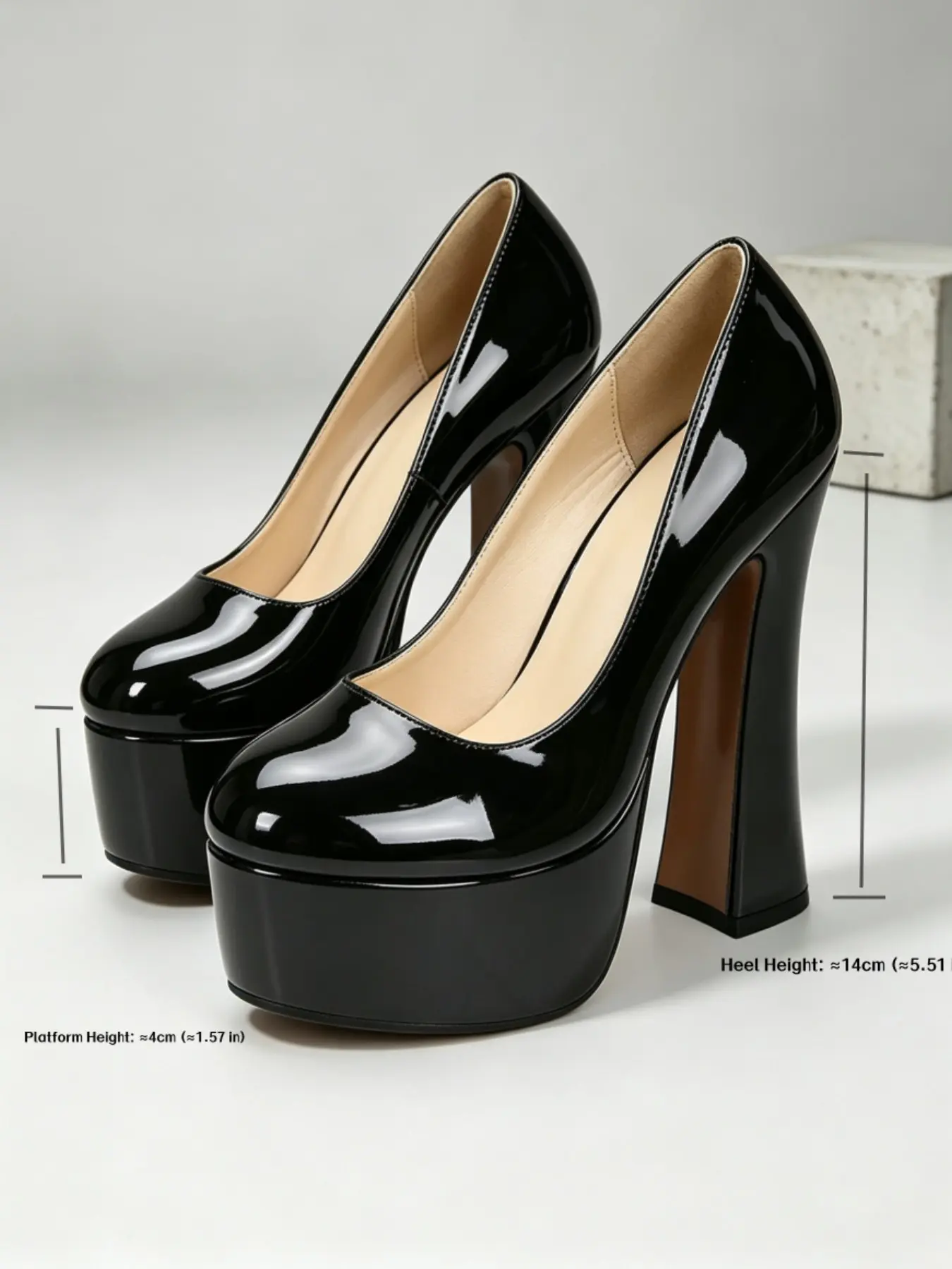 Women's Leather Round Toe Waterproof High Heel Shoes, Thick Sole Low Top Boosting Fashion Single Shoe, Versatile Ladies' Footwear