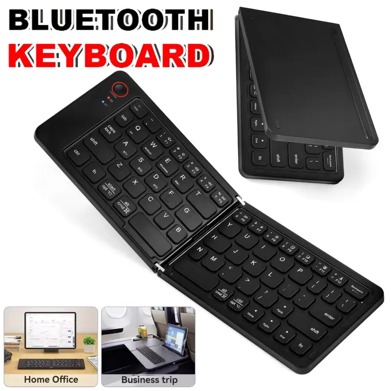 Foldable Bluetooth-compatible Keyboard, 67-Key Portable Folding Keyboard with Stand, Ultra-Thin Rechargeable Travel Keyboard, Syncs Up to 3 Devices