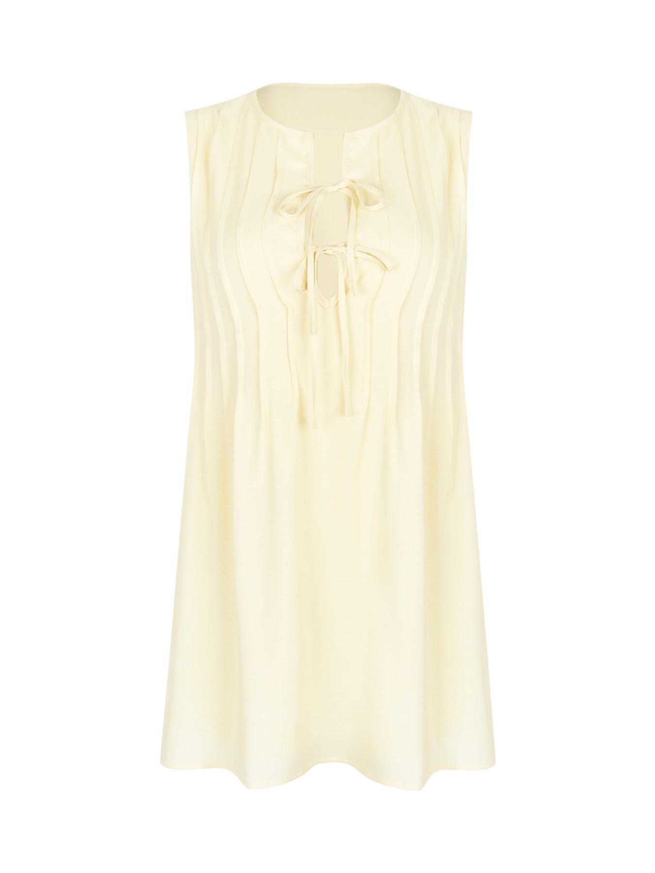 Women's Plain Tie Front Dress, Casual Sleeveless Linen Dress for Summer, Ladies Clothes for Daily Wear