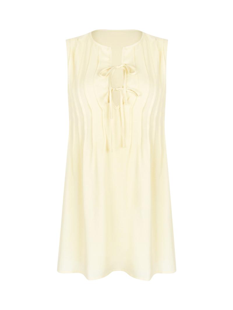 Women's Plain Tie Front Dress, Casual Sleeveless Linen Dress for Summer, Ladies Clothes for Daily Wear