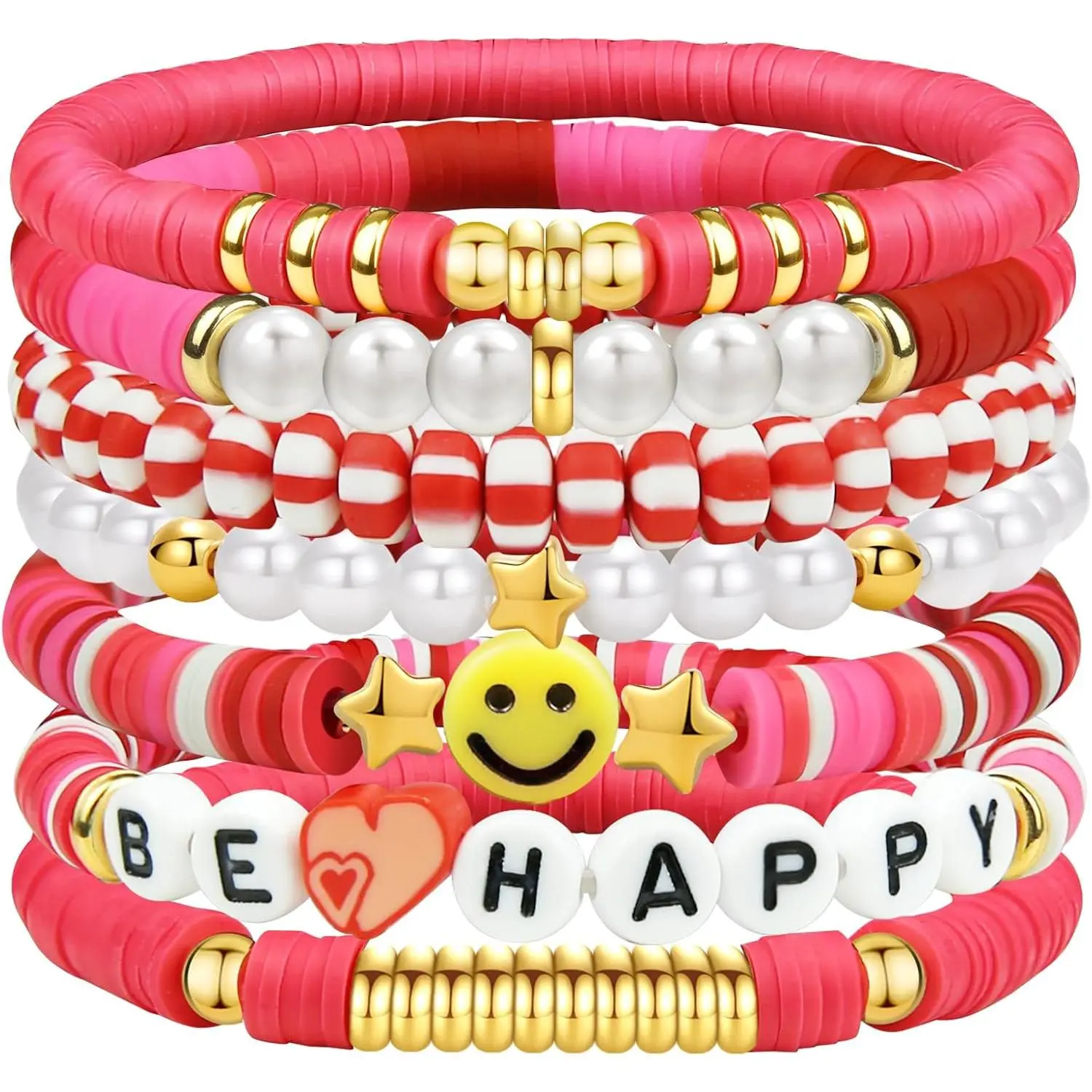 Friendship Stretch Stackable Bracelets, Heishi Surfer Clay Bead Preppy Smiley For Women Bracelet