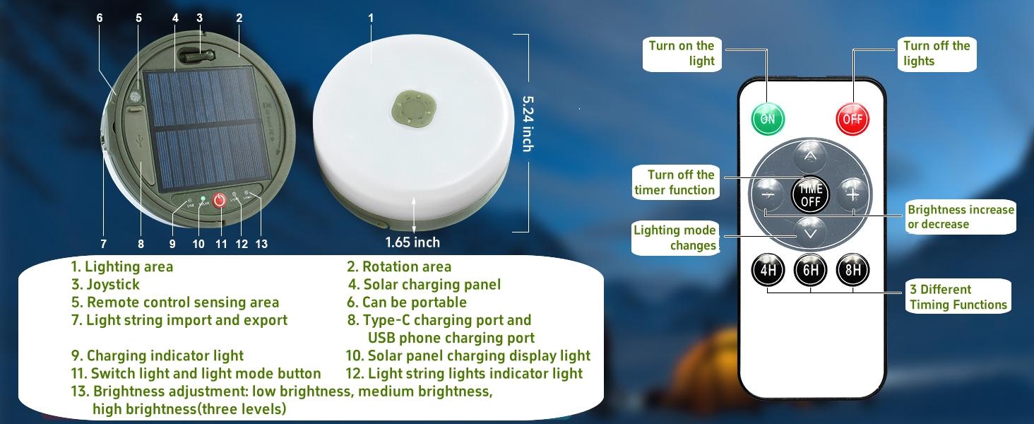 Solar  String Lights, 39.4FT Fairy String Lights 150LEDs, Portable Waterproof  Lamp with 8 Lighting Modes, Hanging Rechargeable Tent Lantern for Awning Garden Party Decor-Remote Control camping durable brightness