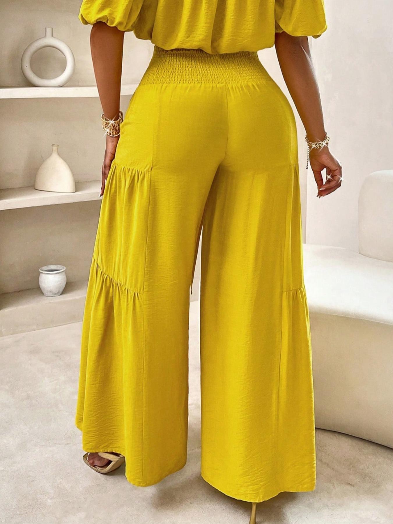 Women's Solid Color Flowy Wide Leg Pants, Casual Fashion Knot Front Trousers for Daily Wear, Ladies Bottoms for Summer