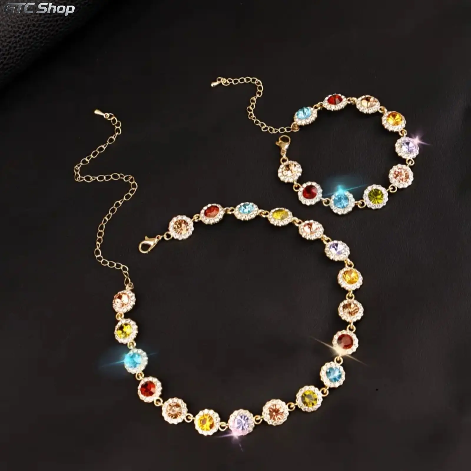 Women's 2-Piece Vibrant Stones Jewelry Set - Elegant Luxurious Matching Necklace and Bracelet, European-American Style, for Daily & Party Wear