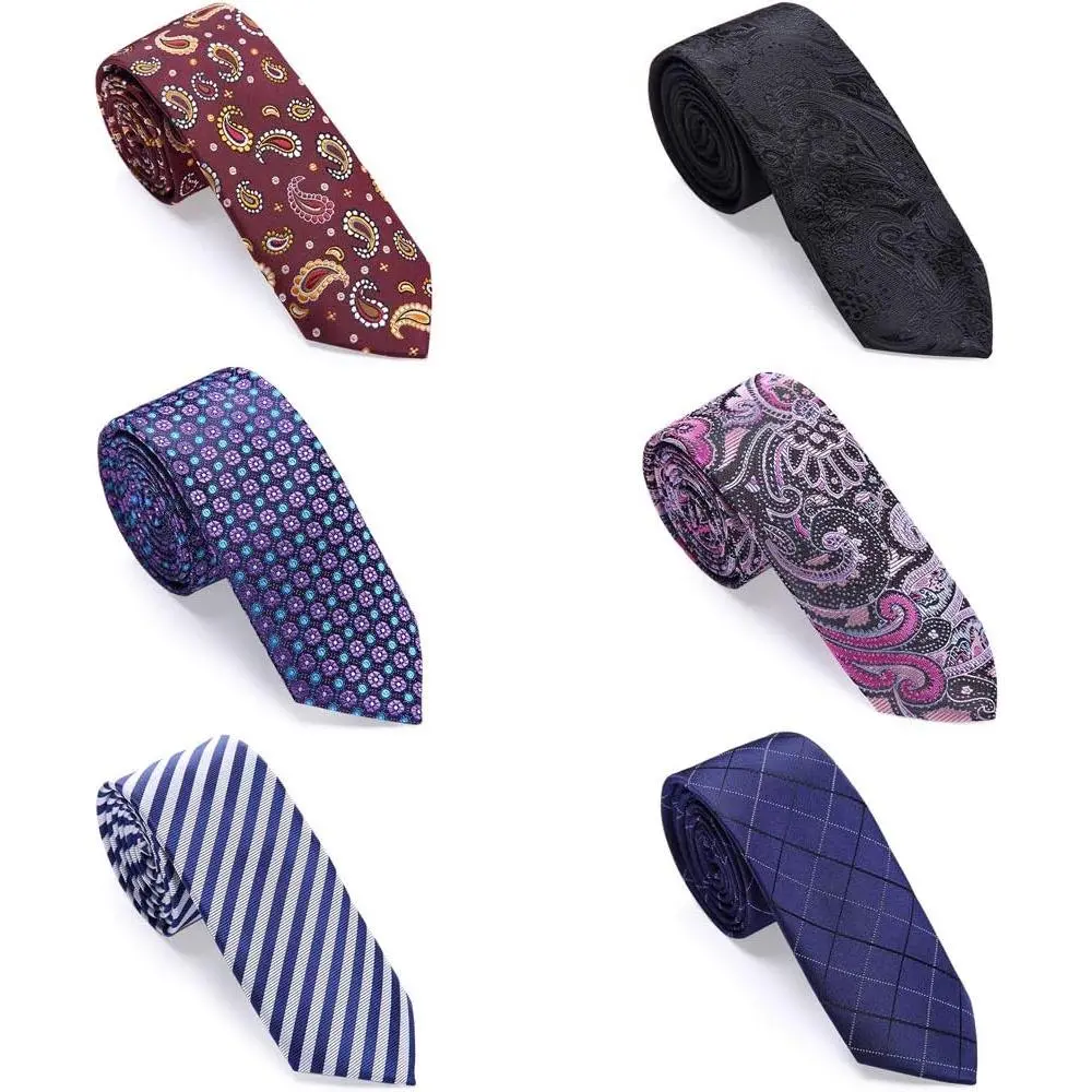 4 Packs Skinny Neckties for Men Boys, 2.35'' Wide Slim Ties in Different Textured Style Mixed set