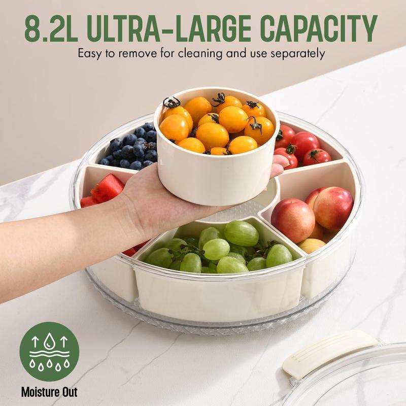 Rotating Food Storage Container, 1 Count 6-grid Detachable Snack Storage Box, Fruit & Vegetable Storage Box with Lid, Reusable Snack Containers, Kitchen Utensils & Gadgets