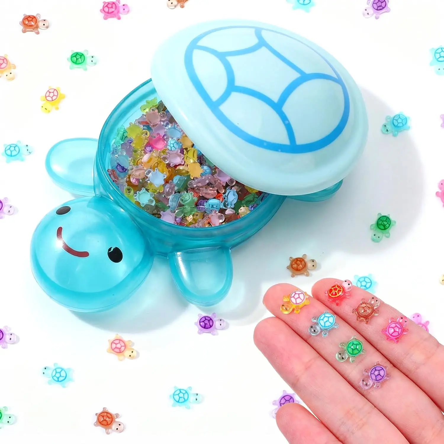200 count Mini  Turtles with 1 count Large Turtle, Luminous Plastic Turtles Glow in the Dark for Miniature Landscapes, Aquarium Decorations, Gardens (Blue)
