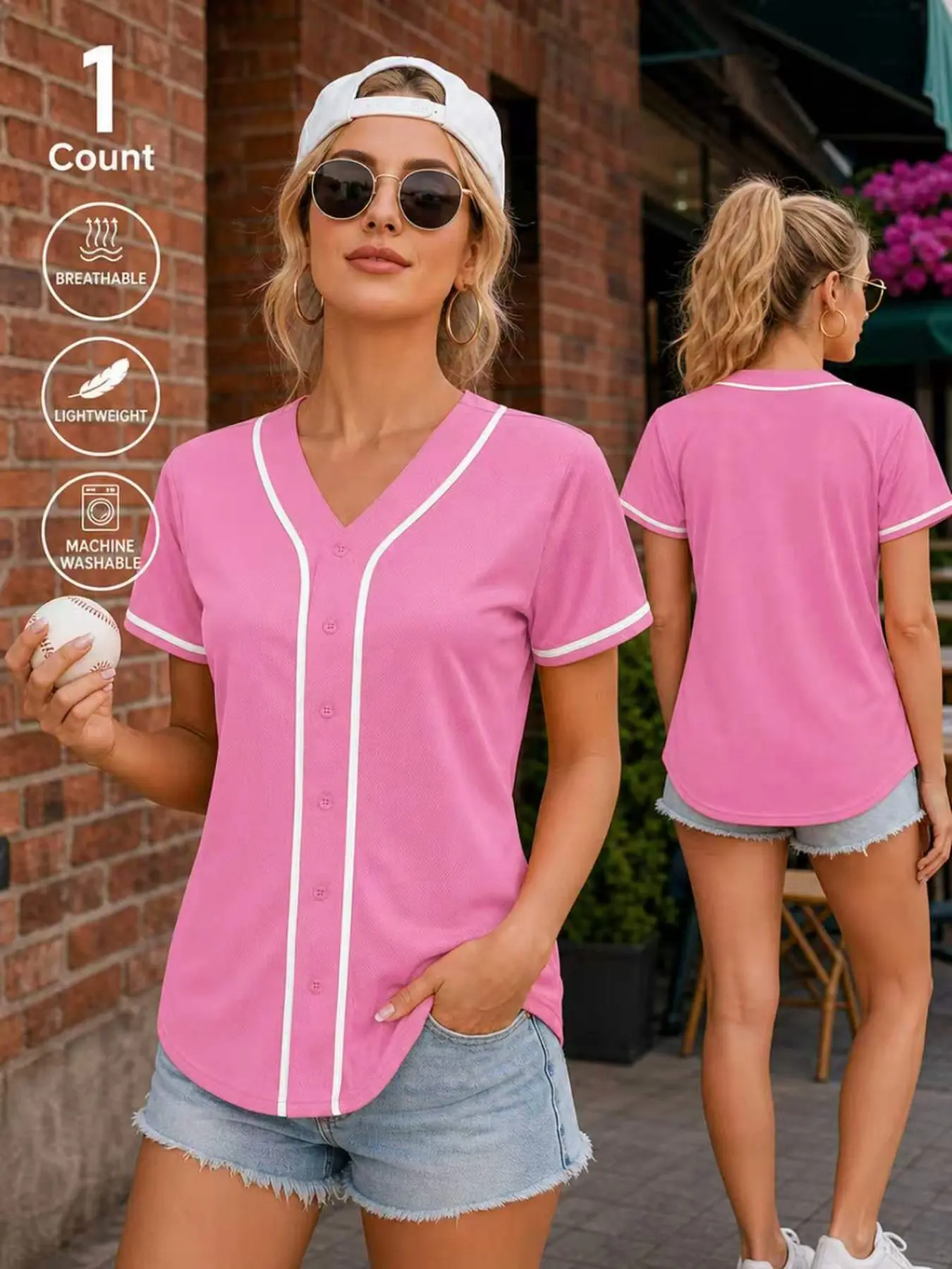 Women’s Blank Baseball Jersey | Short Sleeve Button Down Casual Sports Top | Multi Colors