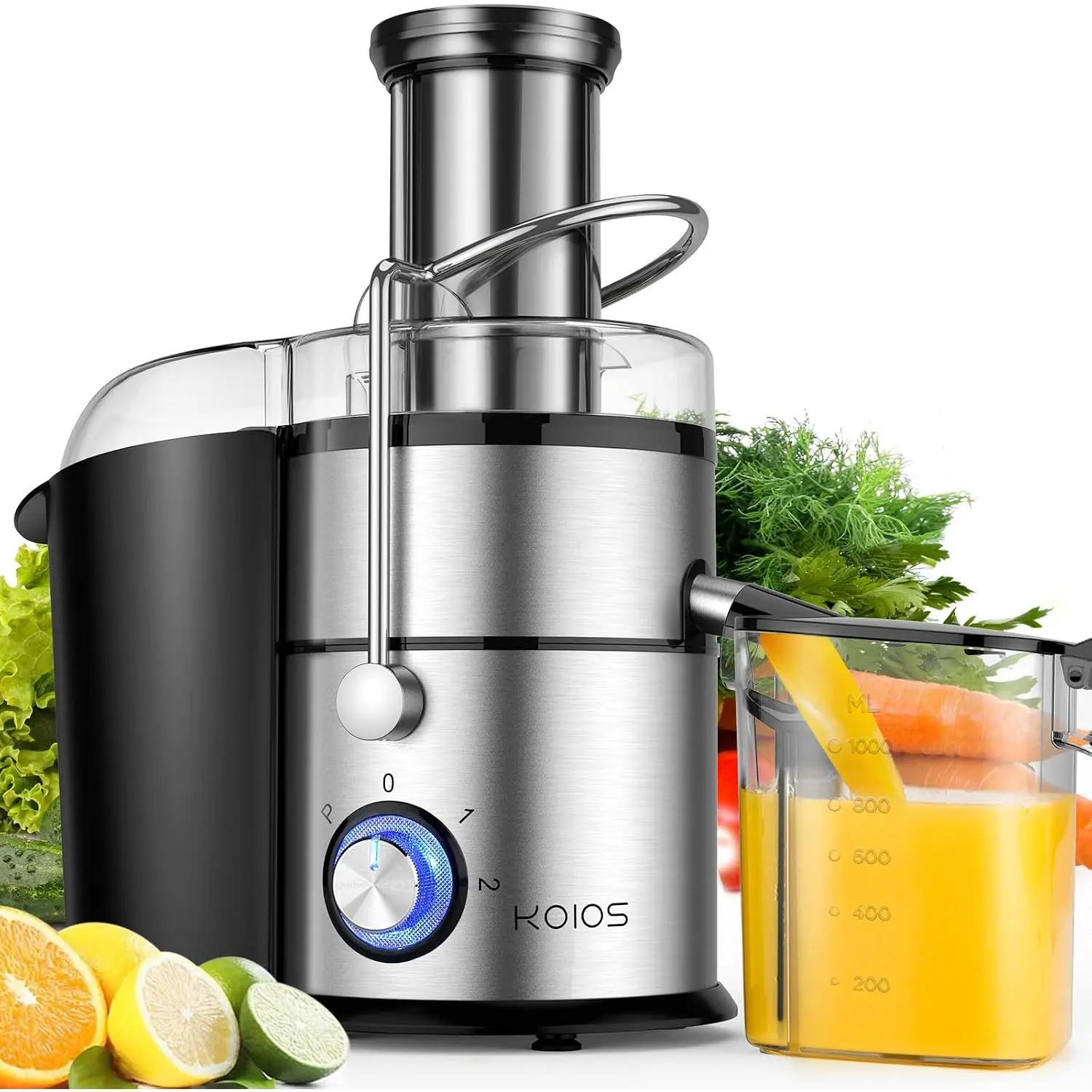1300W Centrifugal Juicer Machines, High Juice Yield Juice Extractor with 3 inch Wide Feed Chute, Full Copper  & Titanium-Plated Filter, Easy Clean, 3 Speeds, , Stainless Steel