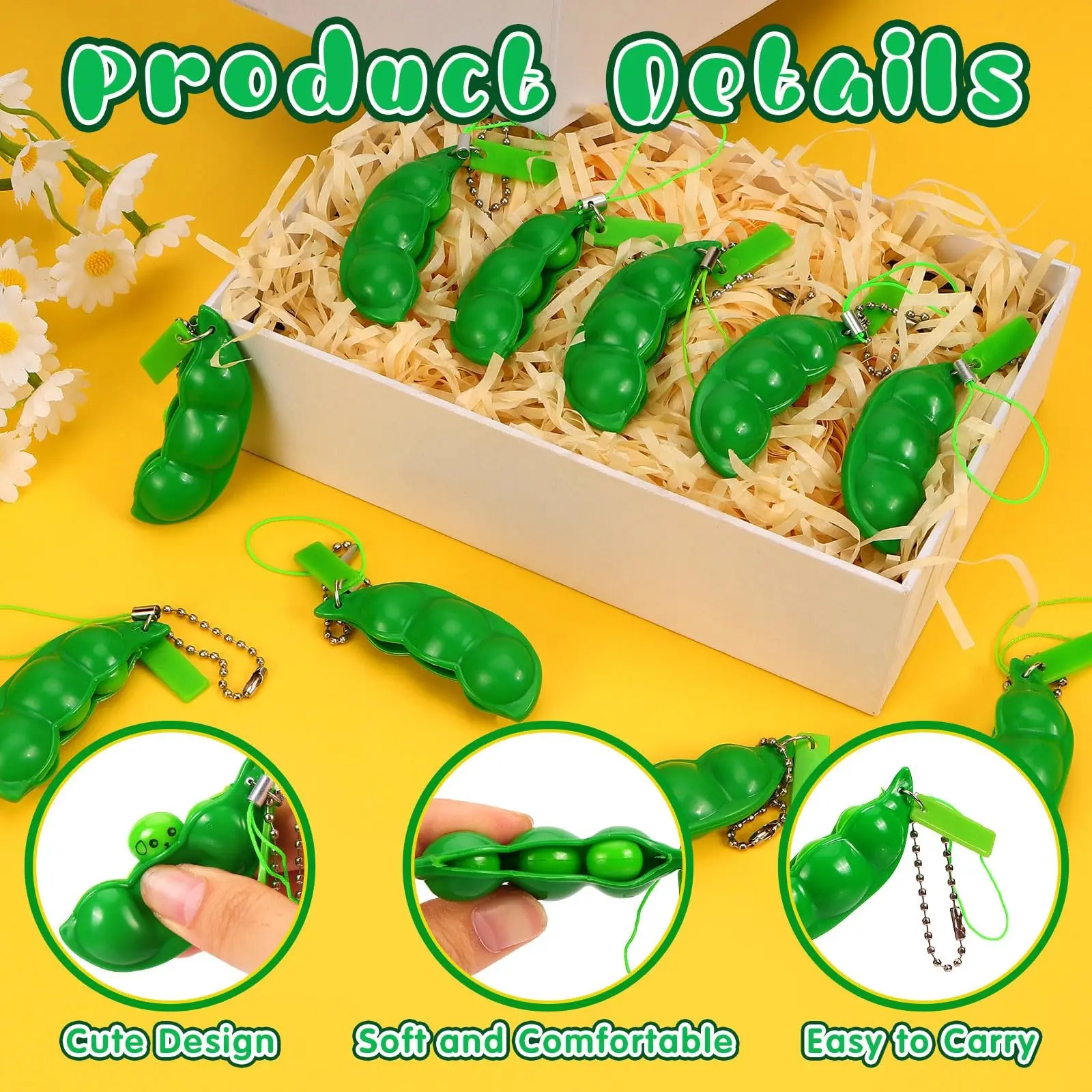 Squeeze Bean Keychains, Edamame and Peanut Button Buckle Tension Toys, and Adult Gifts, Party Supplies, Decorations