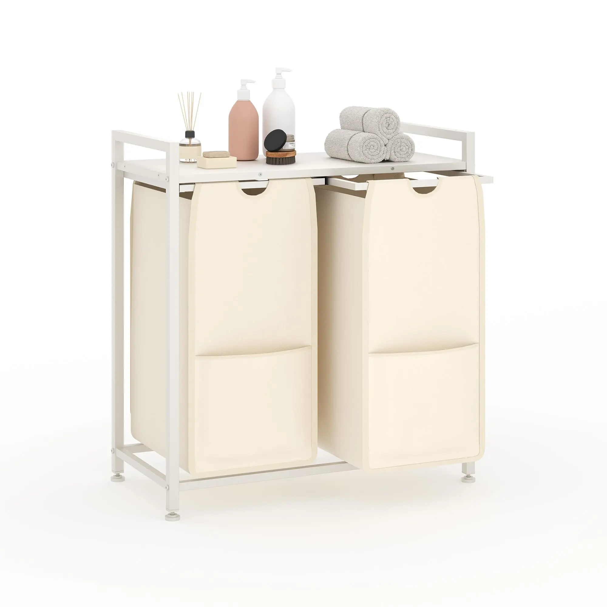 Rolling Laundry Sorter with Removable Oxford Bags – 12.7 Gal Capacity, 2/3 Compartments, Sturdy Metal Frame, Wheeled Clothes Hamper for Laundry Room, Bathroom & Bedroom