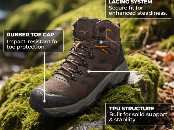 NORTIV 8 Men's Armadillo 3.0 Waterproof PRO Hiking Boots Outdoor Lightweight Non-Slip Arch Support Trekking Camping Ankle Boots All Seasons