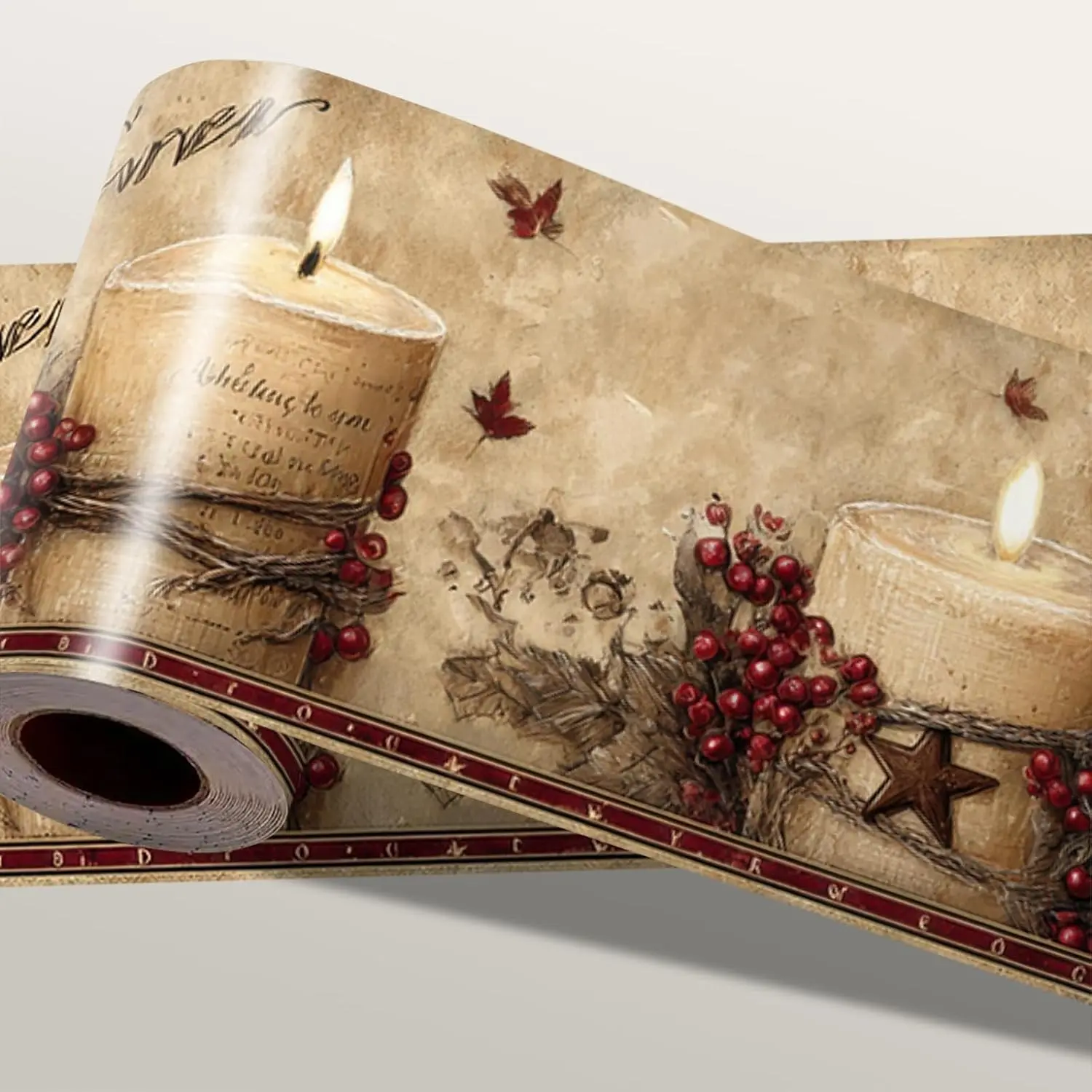 Rustic Farmhouse Wallpaper Border Peel and Stick 196x4 Inch Removable Wall Border Vintage Candle Floral Wall Trim for Kitchen Bathroom Living Room Country Home Decor