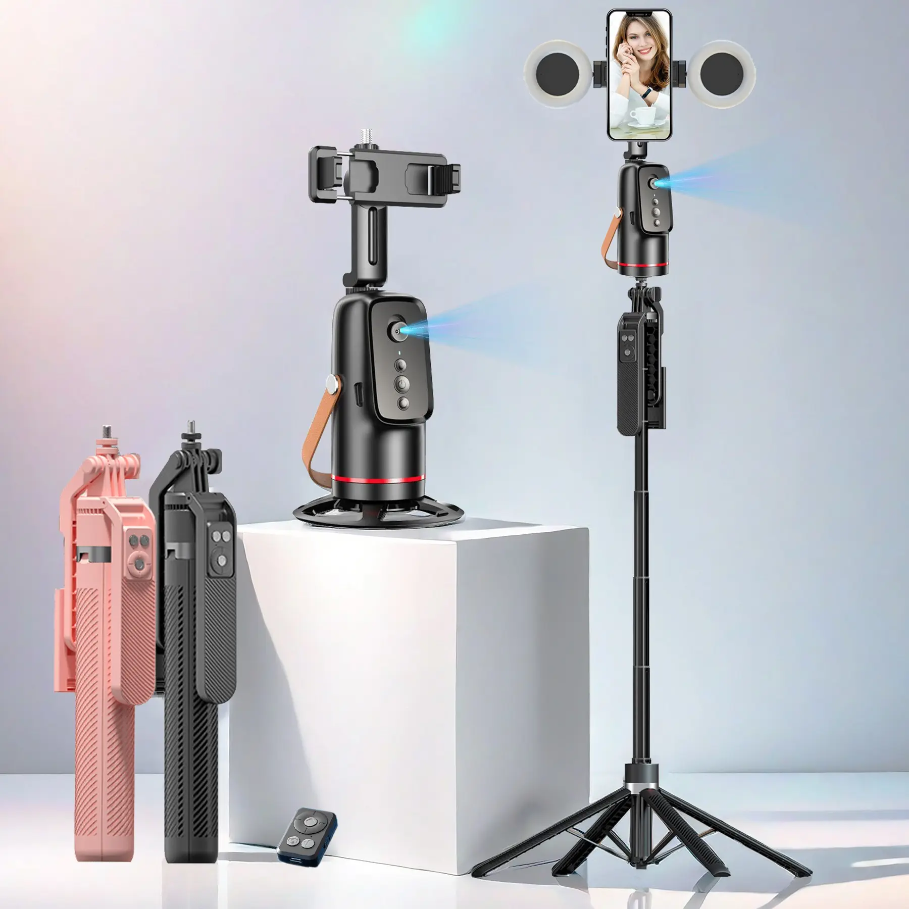 5-in-1 Smart Face-Tracking Gimbal with Tripod, Wireless Selfie Remote, Smartphone Selfie Stick, Light, Auto Rotation, Phone Stabilizer, Video Camera Accessory Kit #GLOBAL PICKS