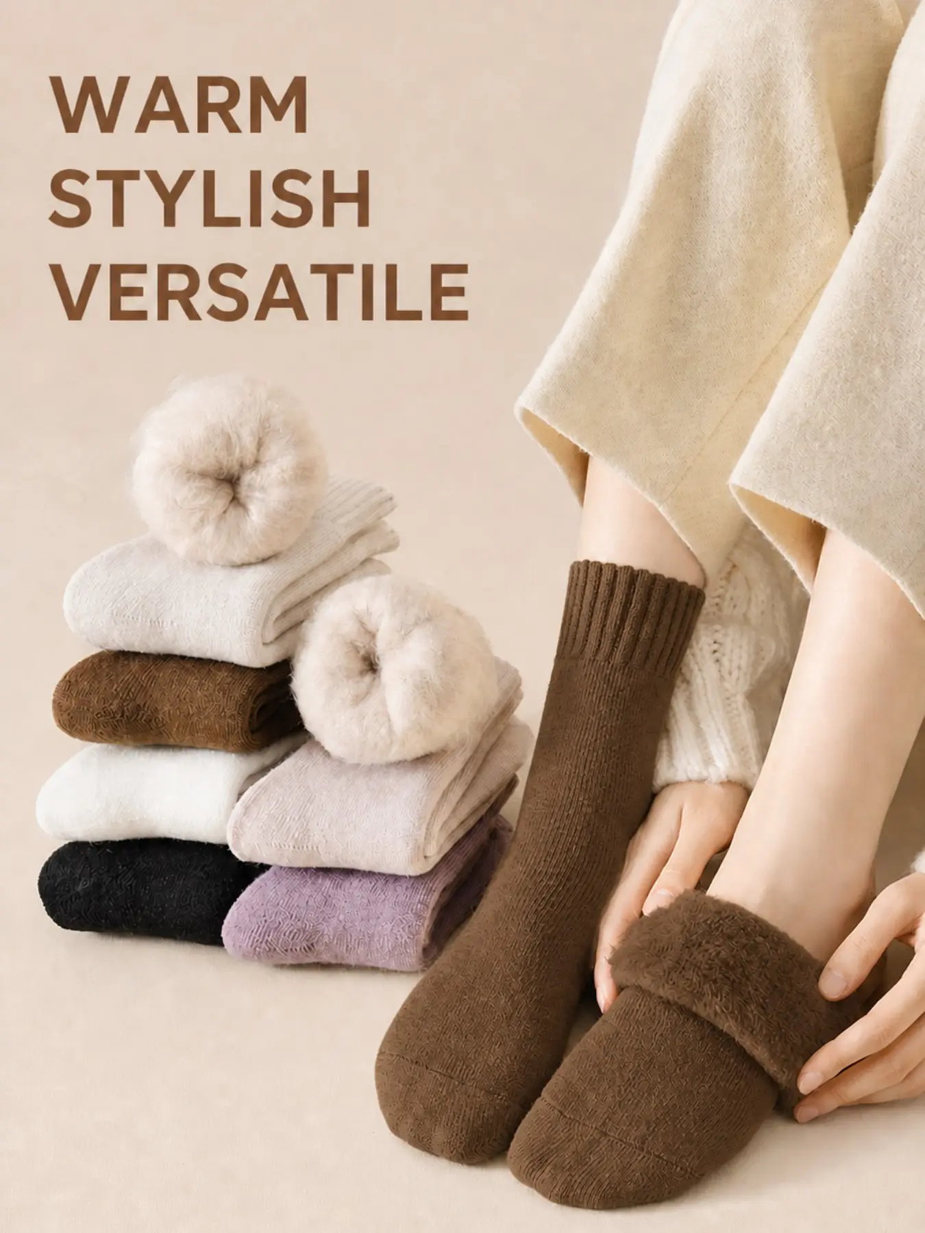 OXYFLEXA Boot Socks for Women Thick Warm Winter Crew Socks 3 Pairs Full Fleece Lined Thermal Socks Soft Cozy Comfort for Boots Home and Everyday Wear Knitted Socks