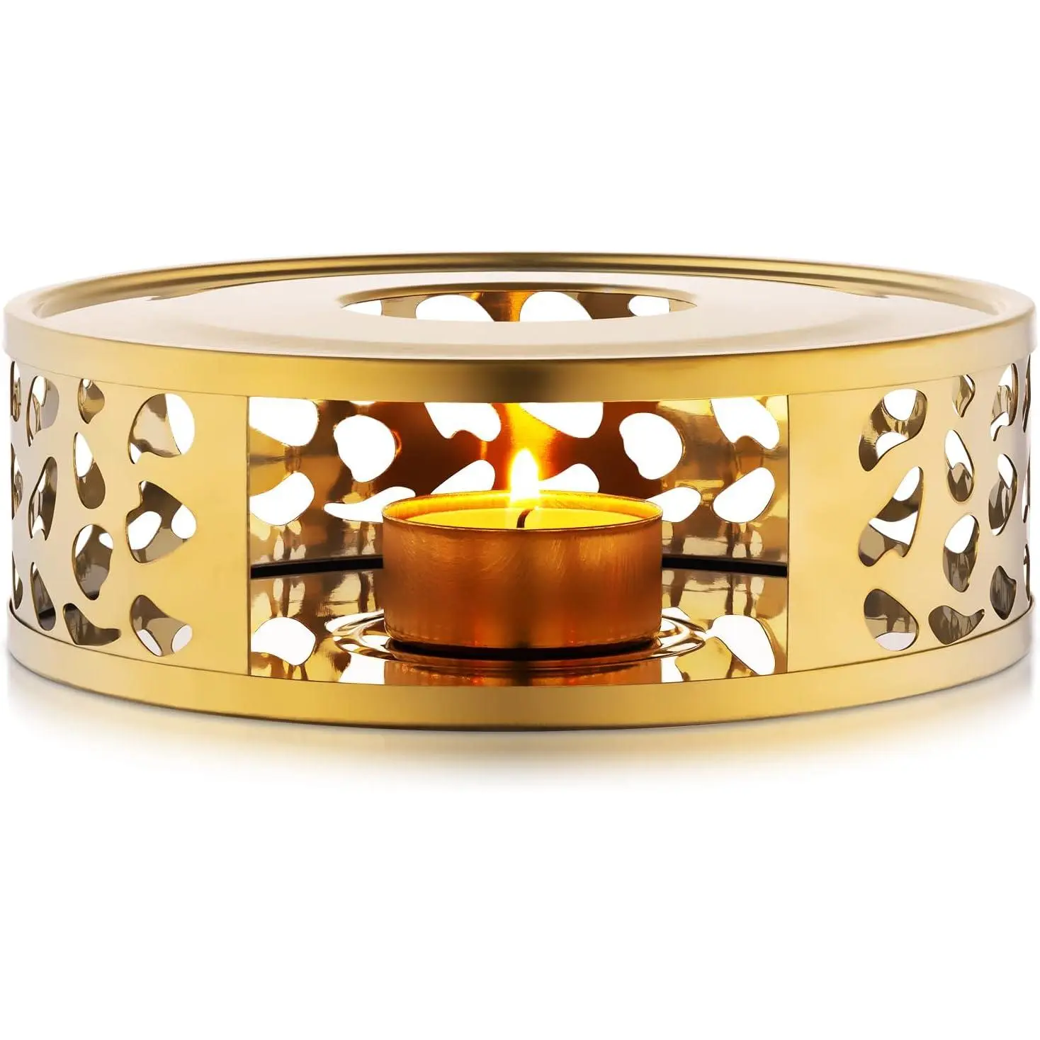 Teapot Warmer, Brushed Stainless Steel Tea Warmer with Tealight Holder, Gold