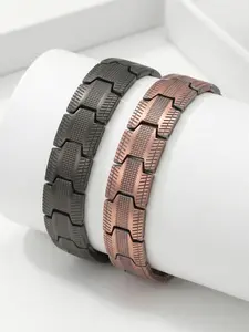 2-piece Arthritis Magnetic Bracelet, 99.99% Pure Copper Bracelets for Pain, 3X Ultra Strength 3500Gauss Neodymium Magnets Adjustable Therapy Wristband, Bio Energy Cuff Bangle