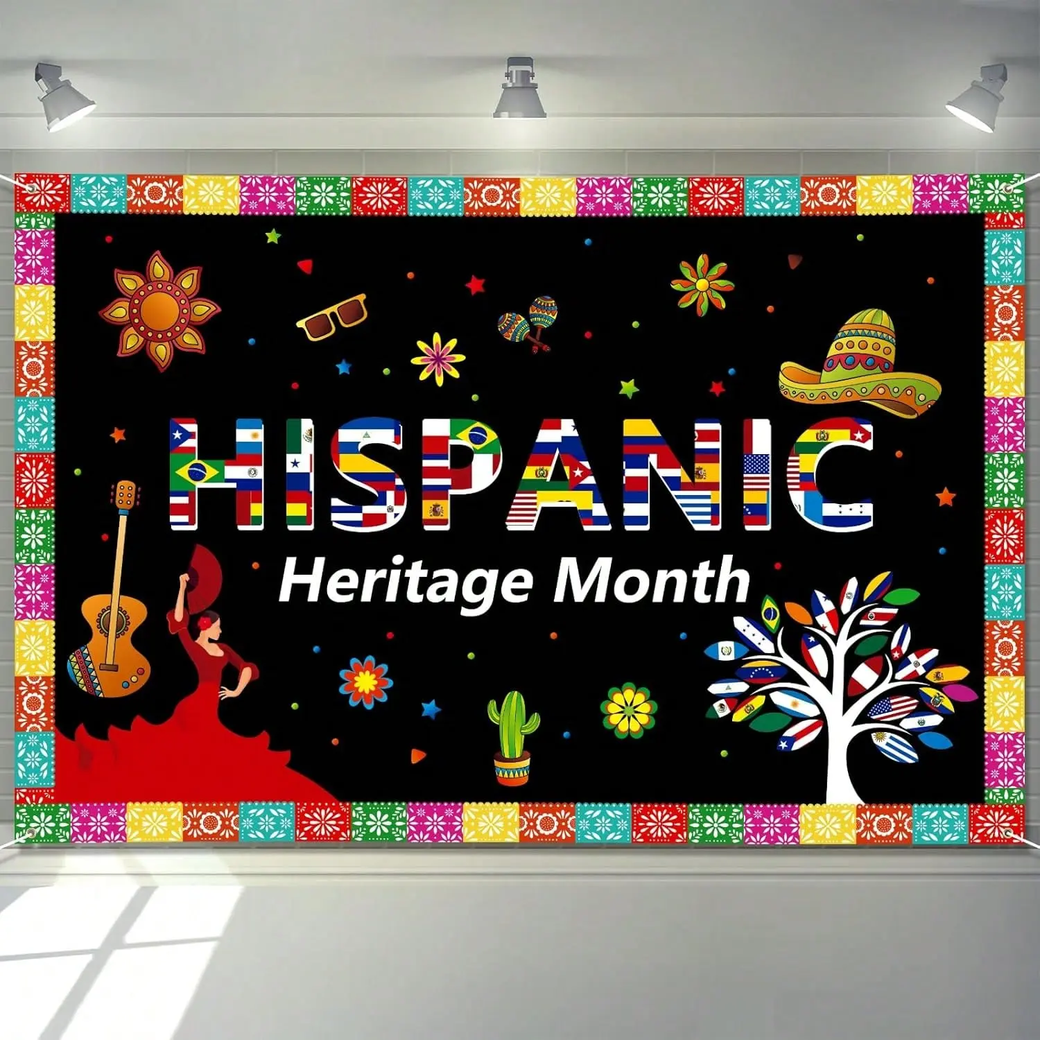 Multicolor Print Hispanic Heritage Celebration Polyester Cloth Tapestry - Lightweight Home Decor Wall Hanging, Cultural Event Backdrop, Indoor-Outdoor Festival Accessory