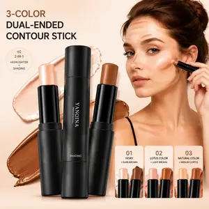 3 Shades Double-Ended Contour Stick, All-in-One Highlighter & Shader, Creates Natural 3D Nose Contours, Lightweight, Blendable & Non-Caking, Easy Face Sculpt Makeup for Beginners