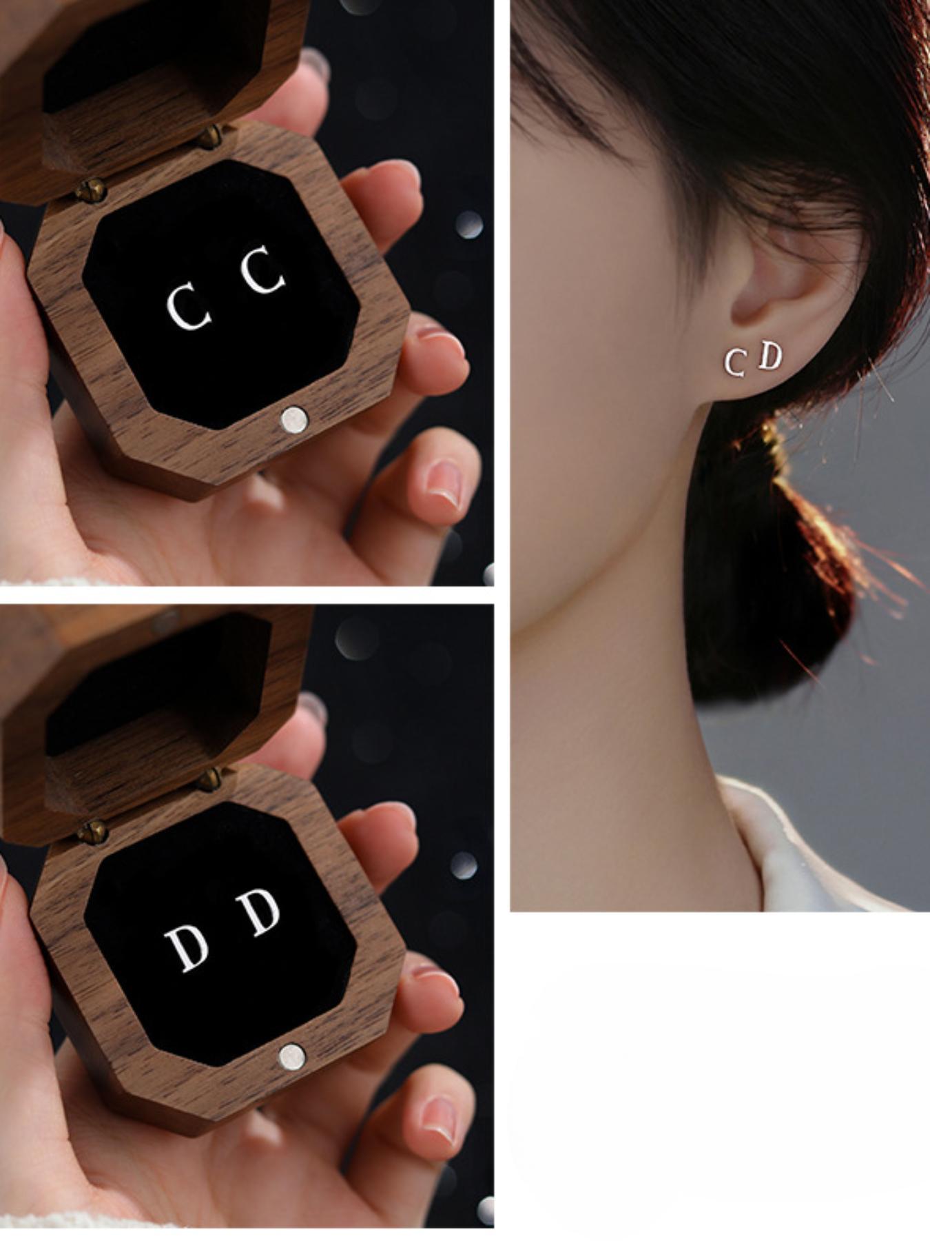 S925 Sterling Silver 26 Letter Design Earrings, Studs Earrings, Fashionable Jewelry for Women & Girls, Trendy All-match & Exquisite Jewelry for Birthday Gift