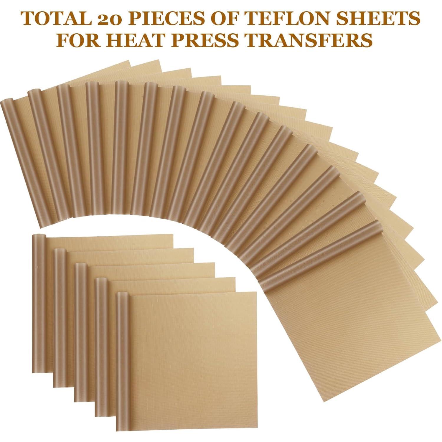 20 Pack Teflon Sheet for Heat Press, Heat Transfer Press Cover Paper Heat Resistant Transfer Protector Mats for Cricut Iron HTV Vinyl, Sublimation, Baking and Craft 20 Pack Teflon Sheet for Heat Press, Heat Transfer Press Cover Paper Heat Resistant Transfer Protector Mats for Cricut Iron HTV Vinyl, Sublimation, Baking and Craft