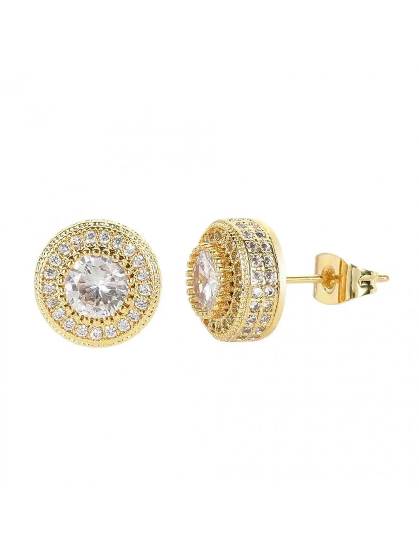 Hot selling round textured zircon earrings with full diamond texture, popular couple earrings and earrings for men and women, Circle Shape Earrings, Earrings Jewelry